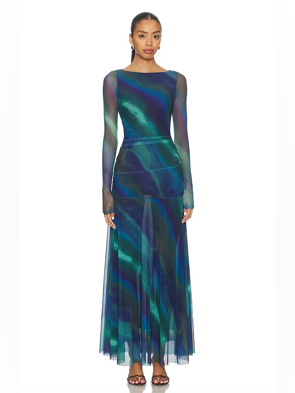 Free People Sunnei Mesh Maxi Dress In Deep Ocean Combo Size S